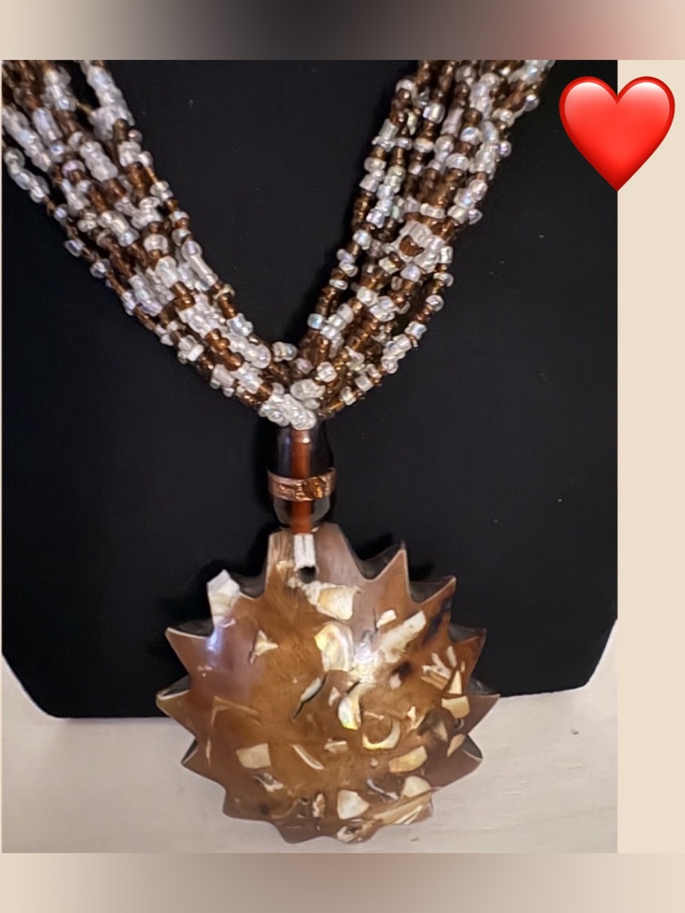 Boho Multi-Strand Beaded Statement Necklace with Faux Tortoiseshell Sunburst Pen